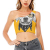 Golden Retriever With Glasses Print One Shoulder Crop Top