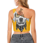 Golden Retriever With Glasses Print One Shoulder Crop Top