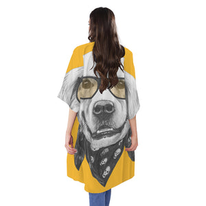 Golden Retriever With Glasses Print Open Front Beach Cover Up