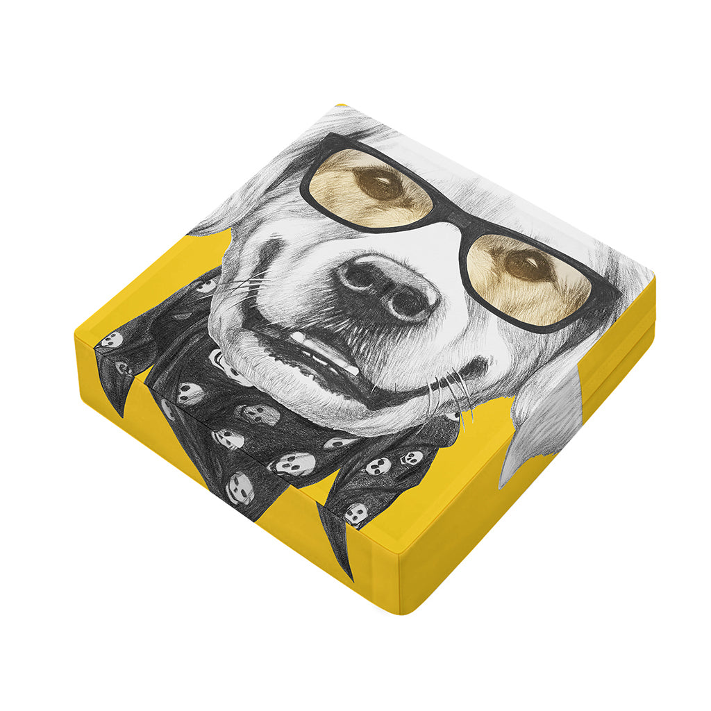 Golden Retriever With Glasses Print Outdoor Seat Cushion Cover