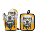 Golden Retriever With Glasses Print Oven Mitt And Pot Holder Set