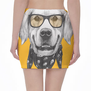 Golden Retriever With Glasses Print Pencil Mini Skirt