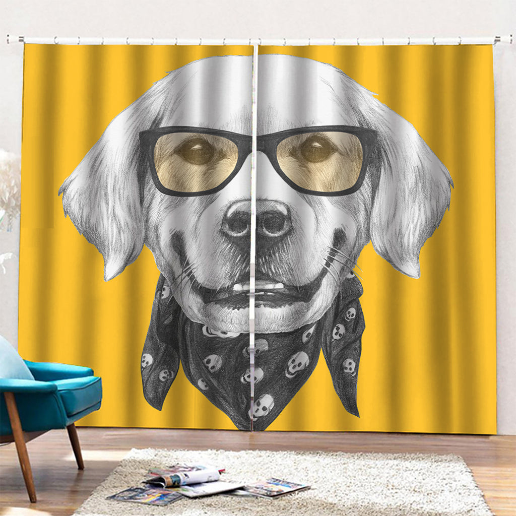 Golden Retriever With Glasses Print Pencil Pleat Curtains