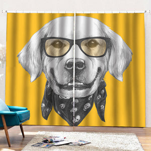 Golden Retriever With Glasses Print Pencil Pleat Curtains