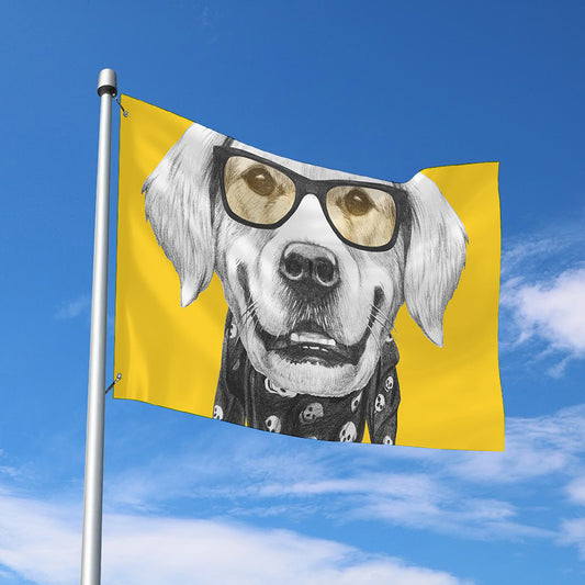 Golden Retriever With Glasses Print Polyester Flag