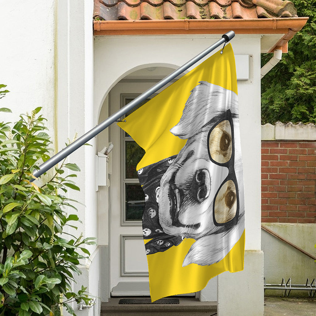 Golden Retriever With Glasses Print Polyester Flag