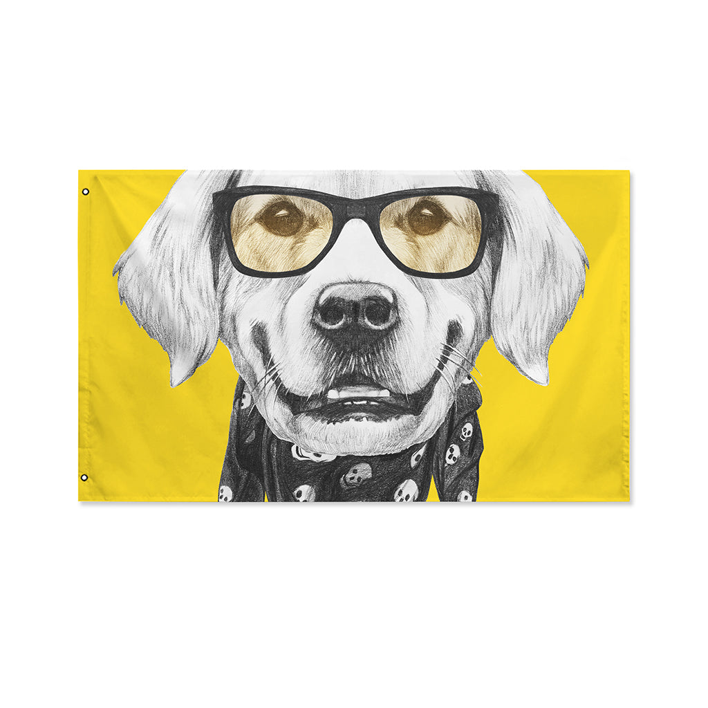Golden Retriever With Glasses Print Polyester Flag