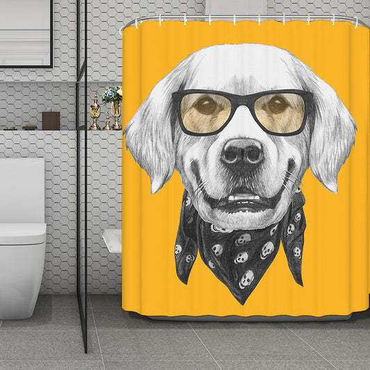 Golden Retriever With Glasses Print Polyester Shower Curtain