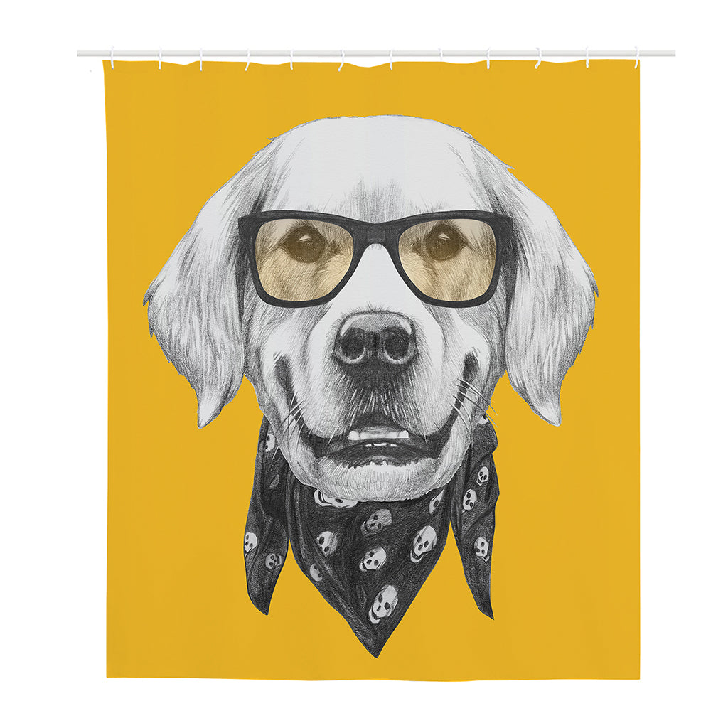 Golden Retriever With Glasses Print Polyester Shower Curtain