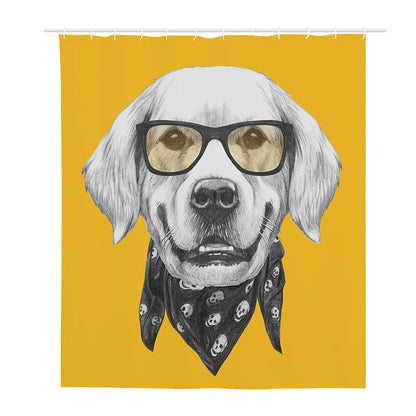 Golden Retriever With Glasses Print Polyester Shower Curtain