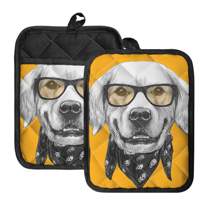 Golden Retriever With Glasses Print Pot Holders With Pocket