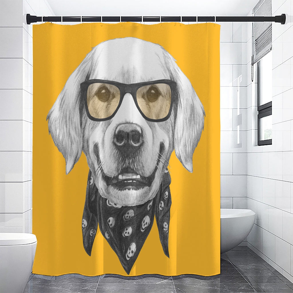 Golden Retriever With Glasses Print Premium Shower Curtain