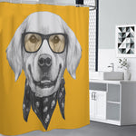 Golden Retriever With Glasses Print Premium Shower Curtain