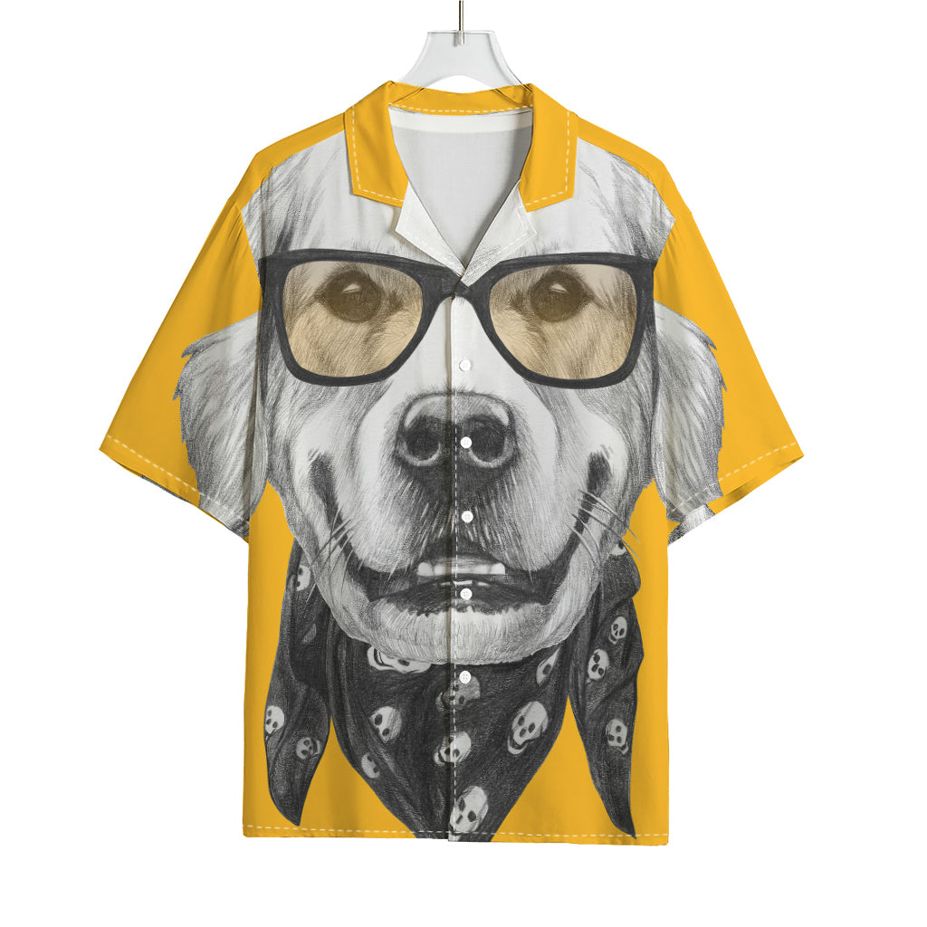 Golden Retriever With Glasses Print Rayon Hawaiian Shirt