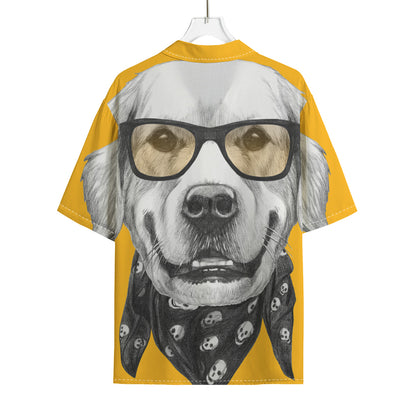 Golden Retriever With Glasses Print Rayon Hawaiian Shirt