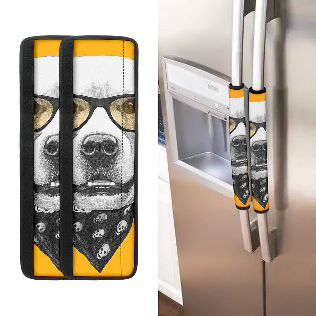 Golden Retriever With Glasses Print Refrigerator Handle Covers
