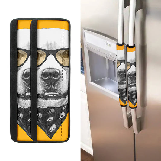 Golden Retriever With Glasses Print Refrigerator Handle Covers