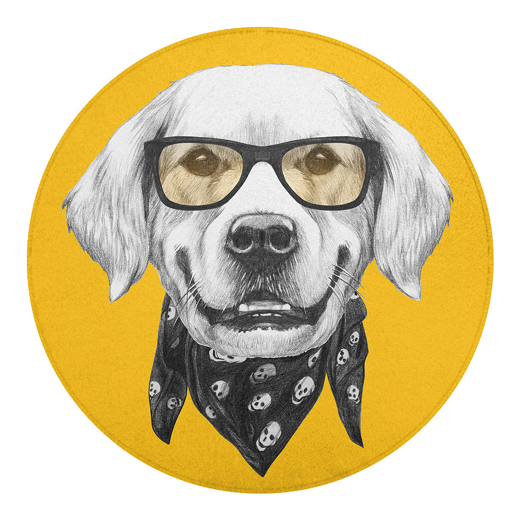 Golden Retriever With Glasses Print Round Blanket
