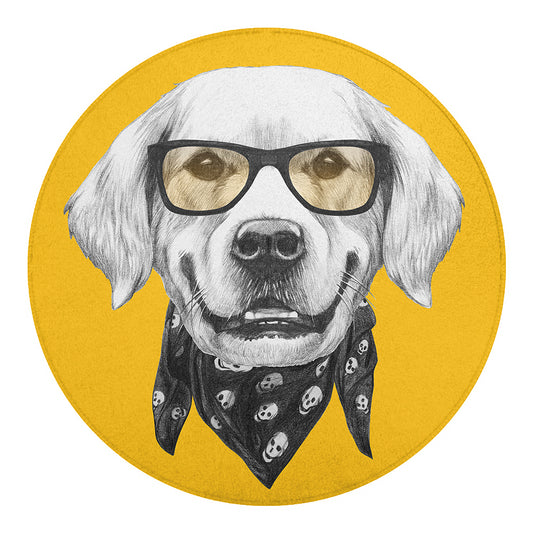 Golden Retriever With Glasses Print Round Blanket