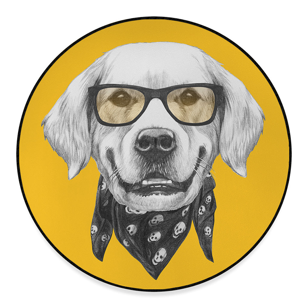 Golden Retriever With Glasses Print Round Floor Mat
