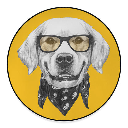 Golden Retriever With Glasses Print Round Floor Mat