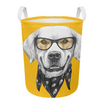 Golden Retriever With Glasses Print Round Laundry Basket