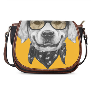 Golden Retriever With Glasses Print Saddle Bag