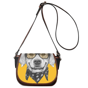 Golden Retriever With Glasses Print Saddle Bag