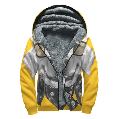 Golden Retriever With Glasses Print Sherpa Lined Zip Up Hoodie