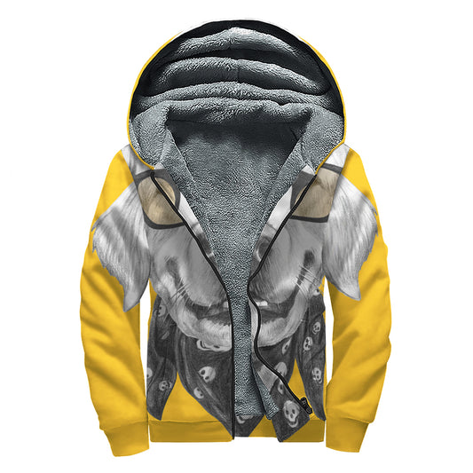 Golden Retriever With Glasses Print Sherpa Lined Zip Up Hoodie