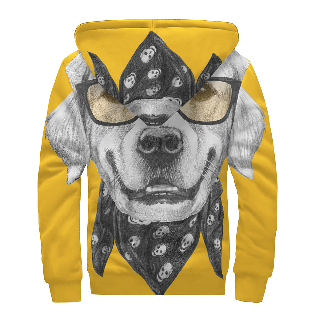 Golden Retriever With Glasses Print Sherpa Lined Zip Up Hoodie