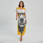 Golden Retriever With Glasses Print Short Sleeve Maxi Dress