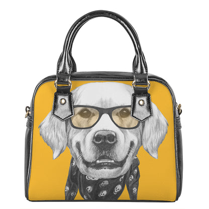 Golden Retriever With Glasses Print Shoulder Handbag