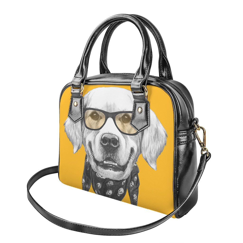 Golden Retriever With Glasses Print Shoulder Handbag