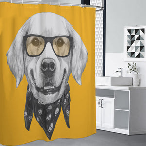 Golden Retriever With Glasses Print Shower Curtain