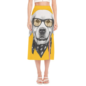 Golden Retriever With Glasses Print Side Slit Midi Skirt