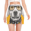 Golden Retriever With Glasses Print Side Slit Mini Skirt