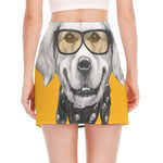 Golden Retriever With Glasses Print Side Slit Mini Skirt