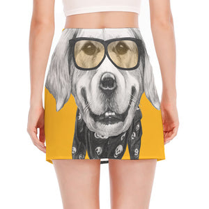 Golden Retriever With Glasses Print Side Slit Mini Skirt