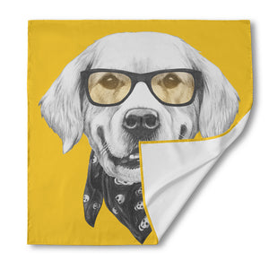 Golden Retriever With Glasses Print Silk Bandana