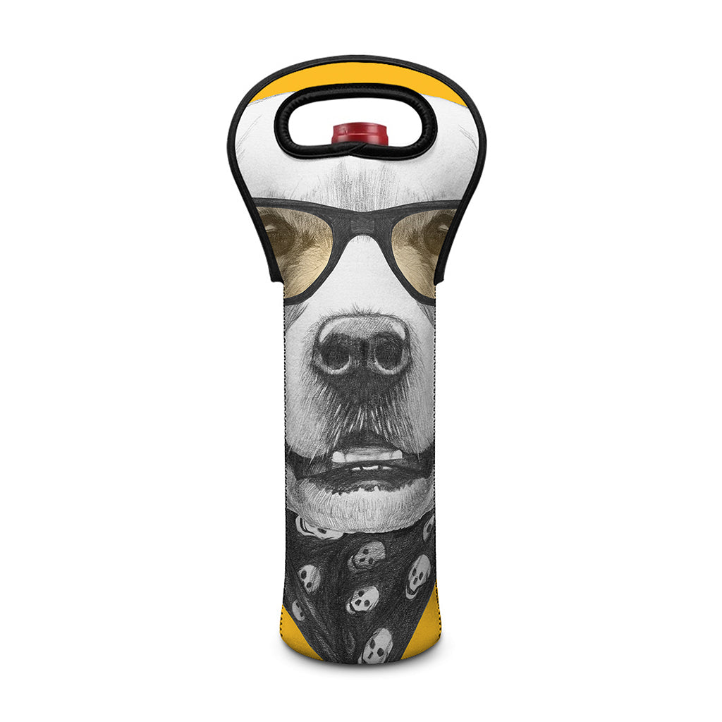 Golden Retriever With Glasses Print Single Neoprene Wine Tote