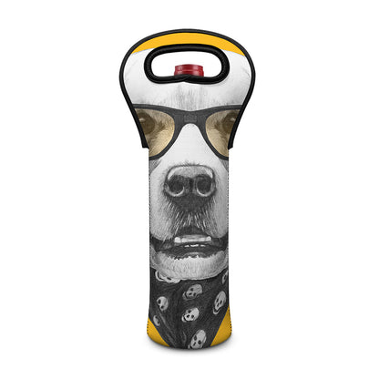 Golden Retriever With Glasses Print Single Neoprene Wine Tote