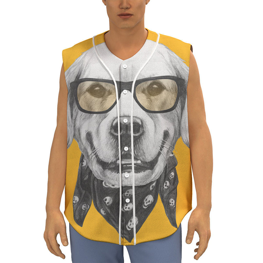 Golden Retriever With Glasses Print Sleeveless Baseball Jersey