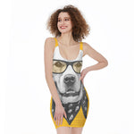 Golden Retriever With Glasses Print Sleeveless Bodycon Dress