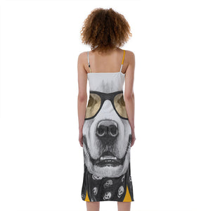 Golden Retriever With Glasses Print Slim Fit Midi Cami Dress