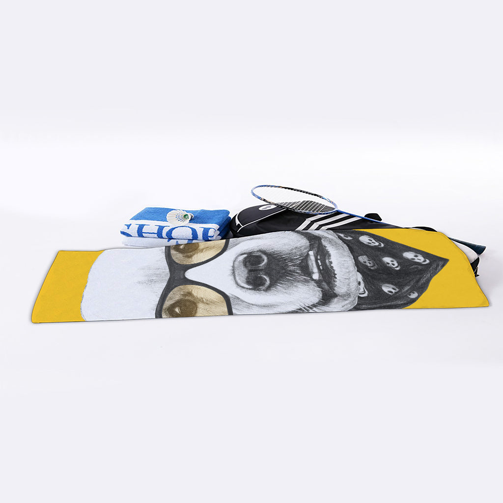 Golden Retriever With Glasses Print Sports Towel