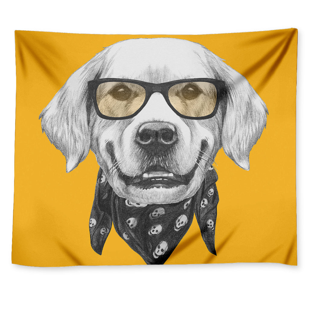 Golden Retriever With Glasses Print Tapestry