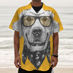 Golden Retriever With Glasses Print Textured Short Sleeve Shirt