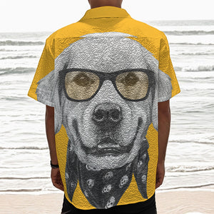 Golden Retriever With Glasses Print Textured Short Sleeve Shirt