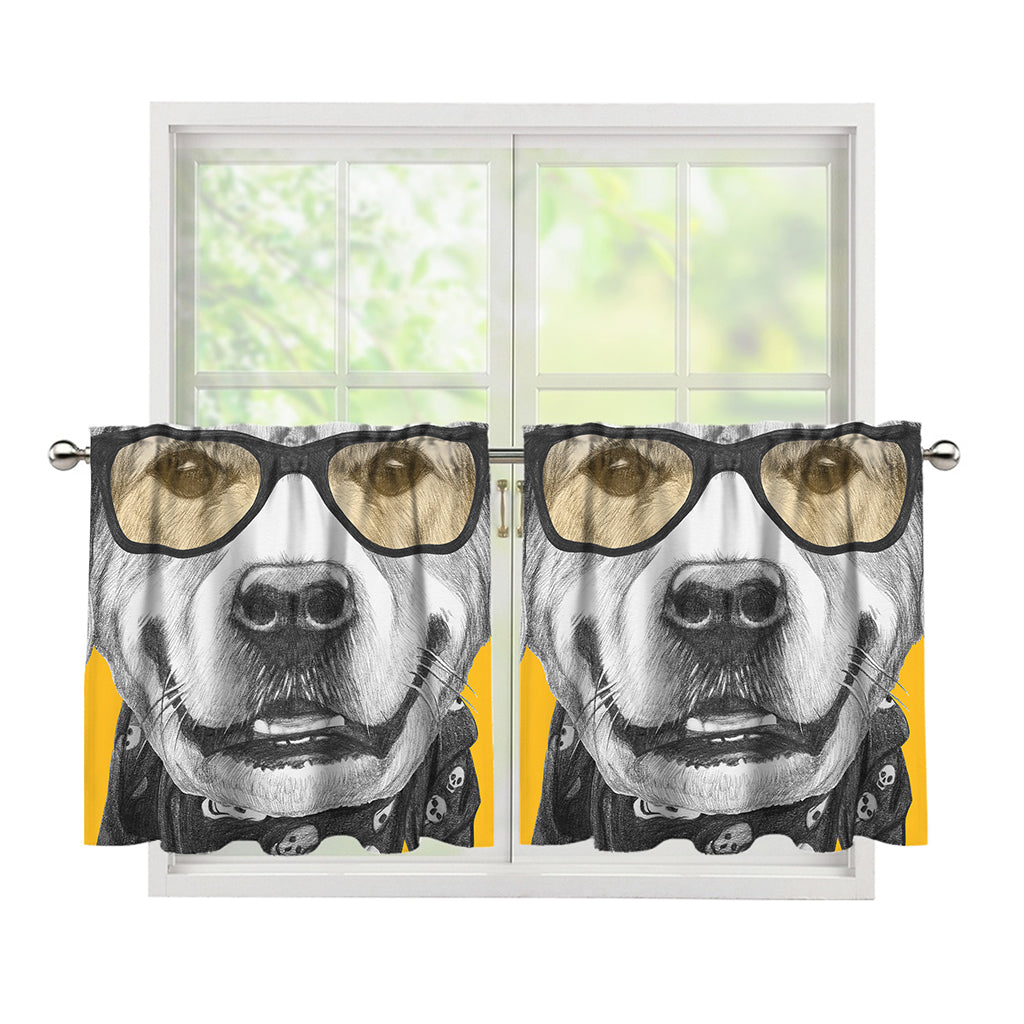 Golden Retriever With Glasses Print Tier Curtains
